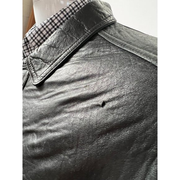 Bill Blass Bomber Jacket  Large Black Leather Damage on Left Shoulder - Picture 15 of 16